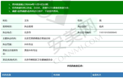 北京艺美硕德王东医生执业资质：