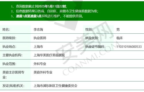 上海华美李志海医生执业资质
