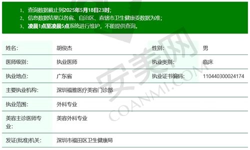 深圳福雅胡俊杰医生执业执照